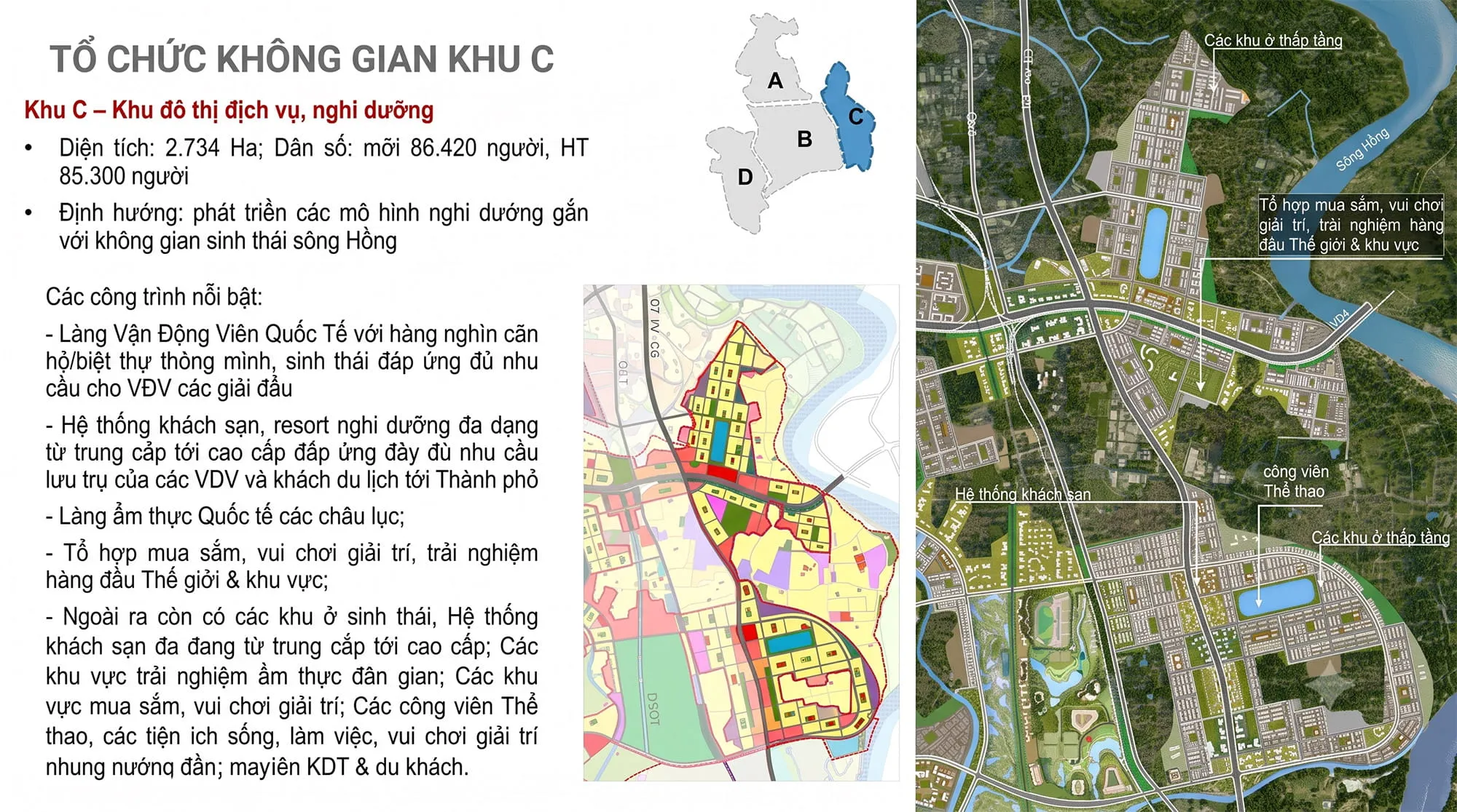 Phân khu C gắn với hành lang sông Hồng và sông Nhuệ, phát triển khu ở sinh thái mật độ thấp Phân khu C không gian sinh thái và nghỉ dưỡng tại Vinhomes Global Sportia