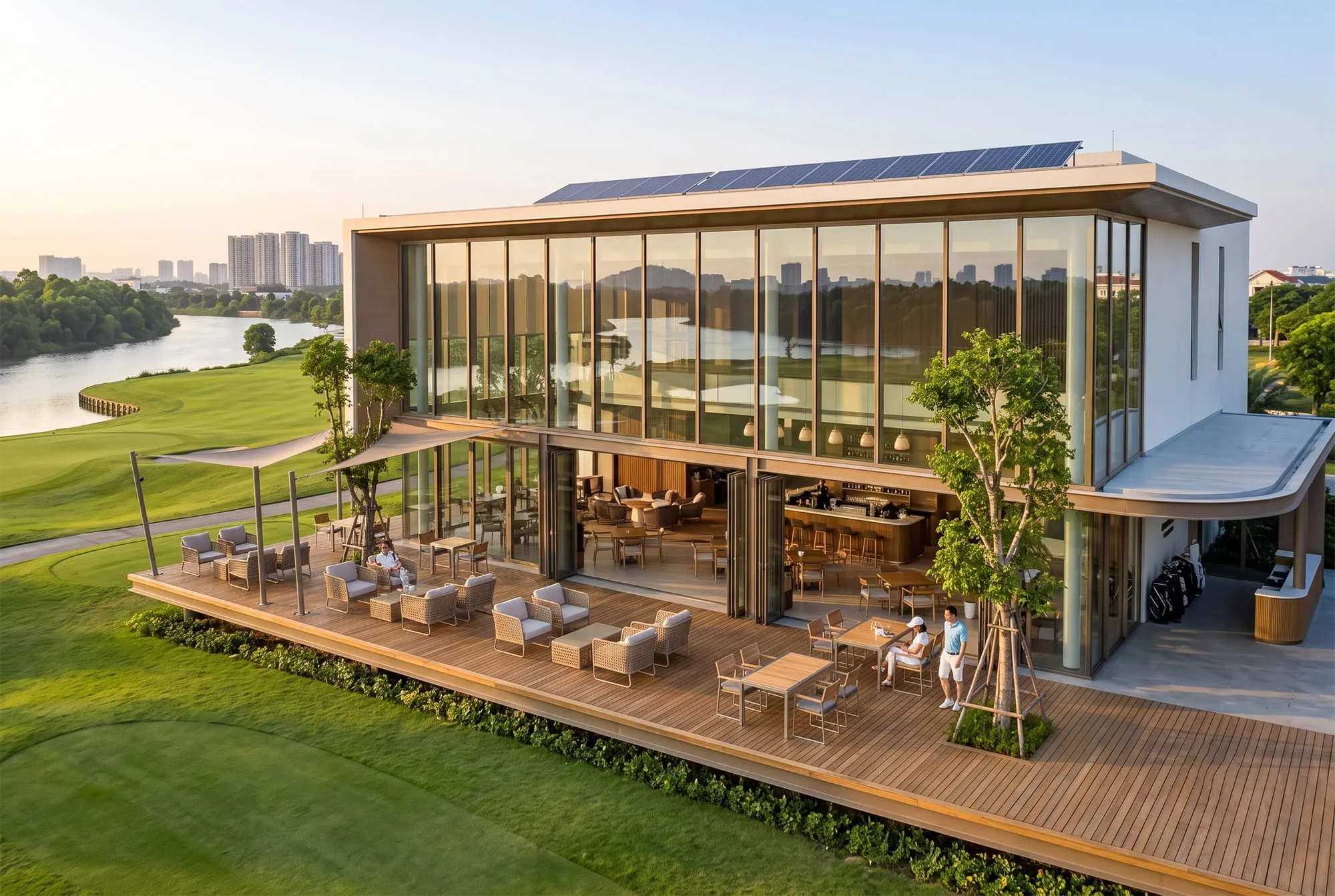 Không gian clubhouse golf phục vụ nhu cầu giao lưu thương mại và giải trí của cư dân cao cấp Clubhouse sân golf phục vụ cư dân và doanh nhân tại Vinhomes Global Sportia